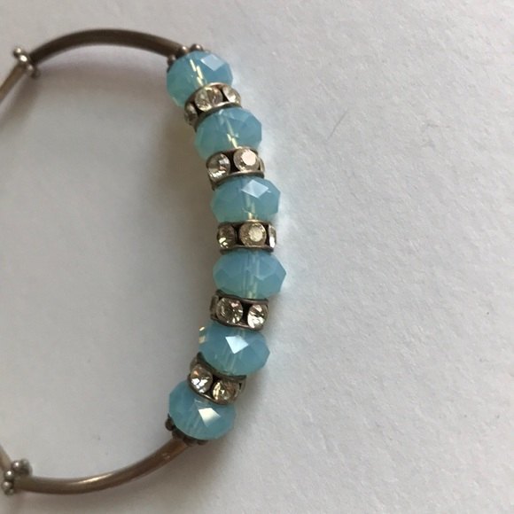 Vintage Handmade Pacific Opal Swarovski Crystal Curved Sterling Silver Bracelet - Picture 4 of 8